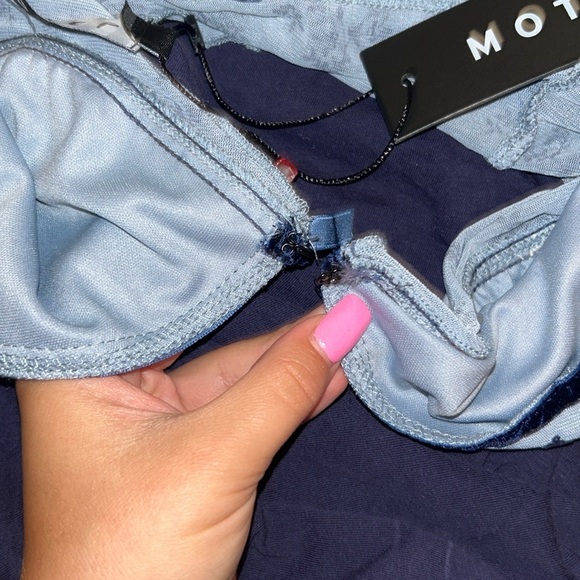 Motel Rocks Blue Floral Rumako Crop Top Velvet Bow detailing - Picture 5 of 6